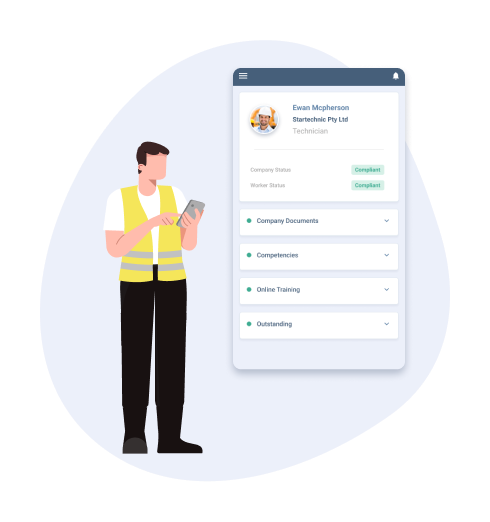 Supervisor checking phone with image of worker profile displayed