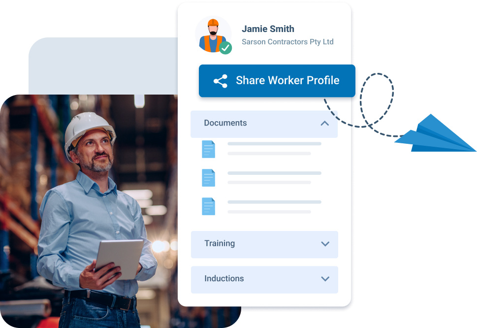 Man reviewing a worker's competency profile and sharing this worker profile