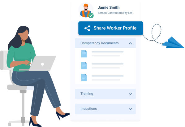 woman reviewing worker compliance profile and documents