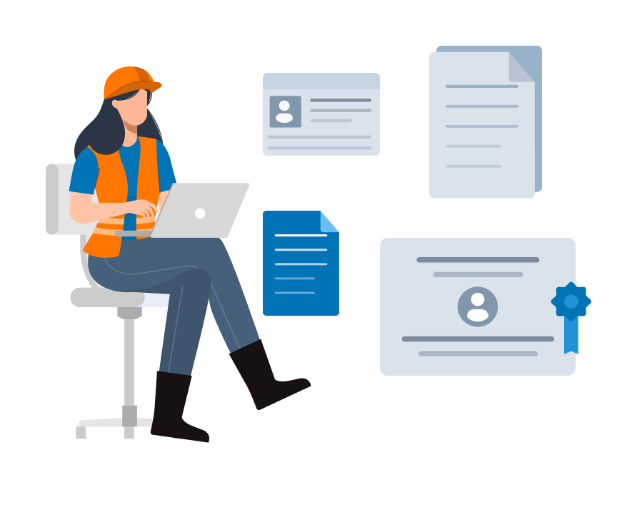 Woman with laptop managing documents and licences