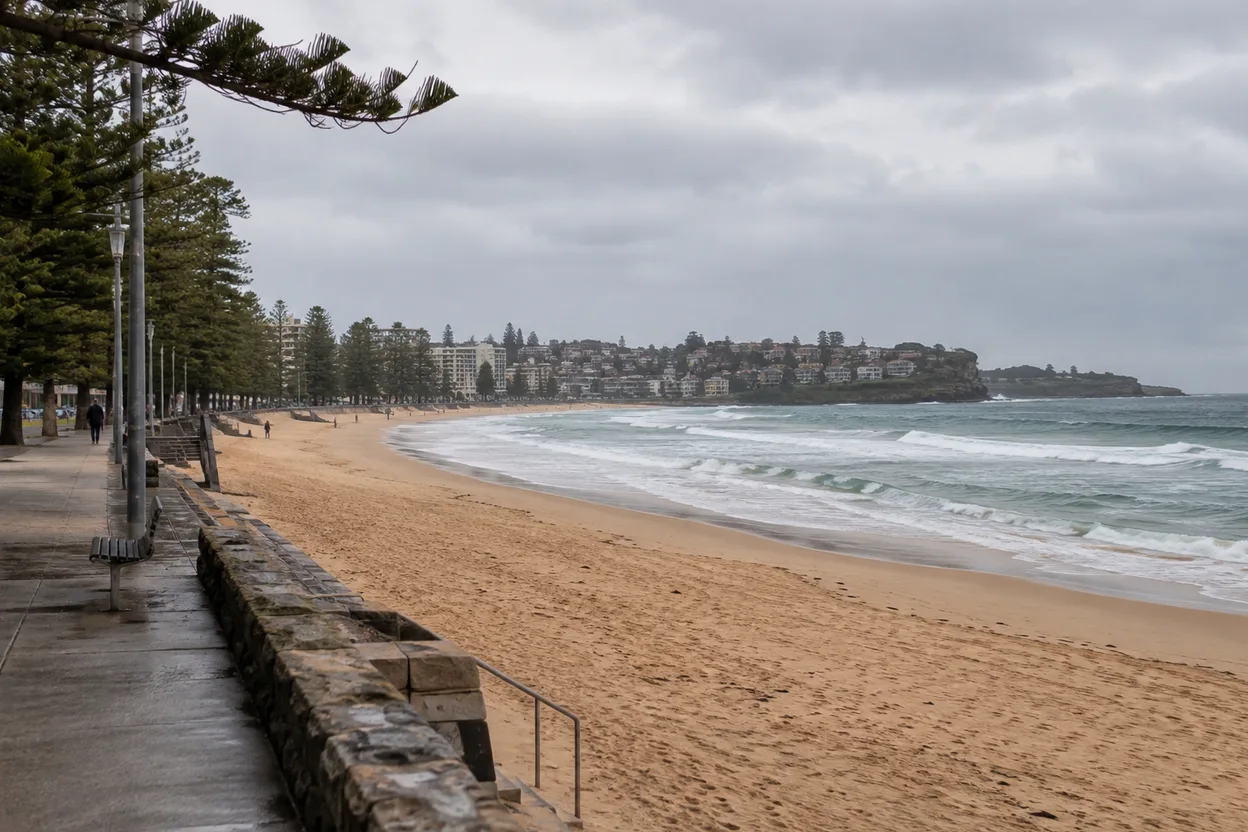 The beachfront and headland at Manly in Sydney on an overcast morning, the suburb ComplyFlow has worked from since 2009