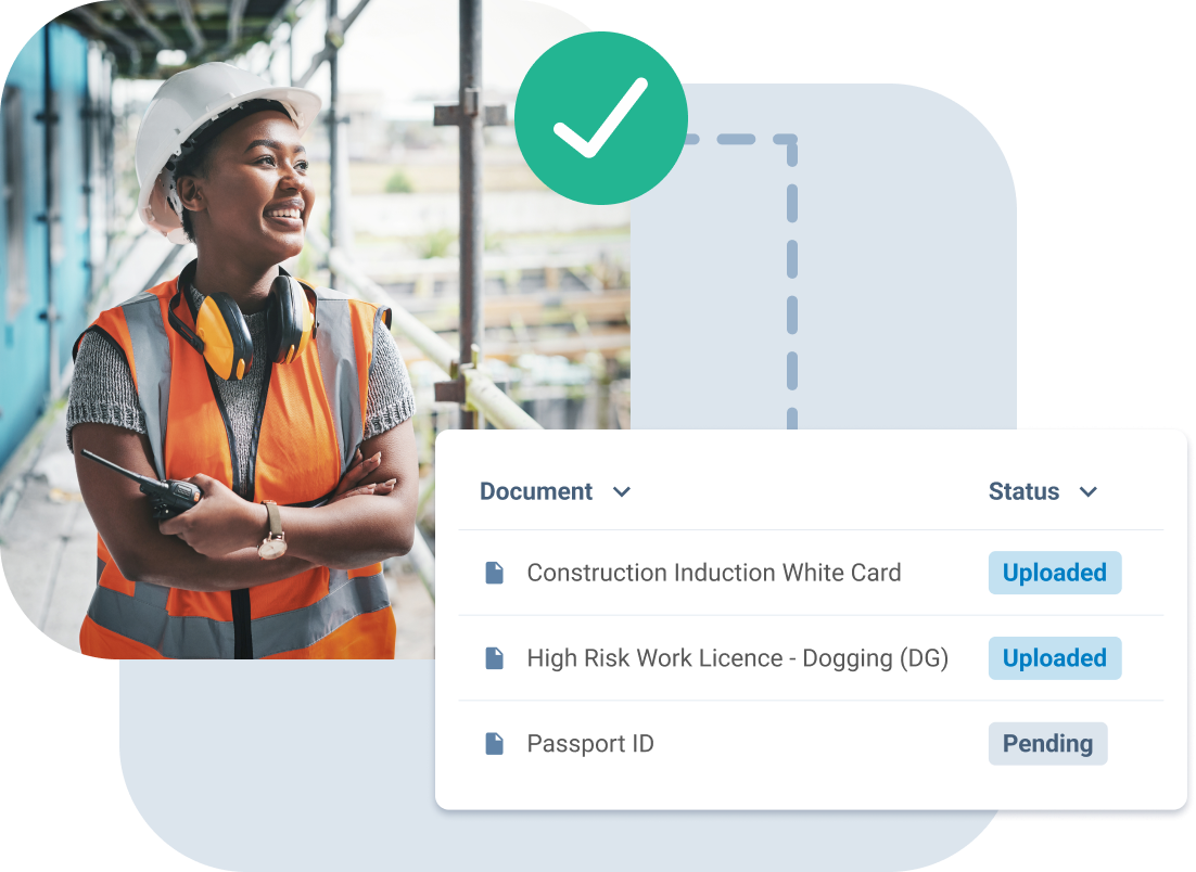 Worker with construction helmet in a visual representation displaying his onboarding sequence